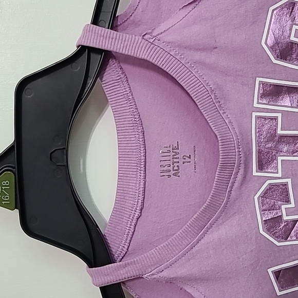 JUSTICE Lavender Purple Crop Tee Shirt Cold Shoulder Short Sleeve - Size 12 - Picture 3 of 10